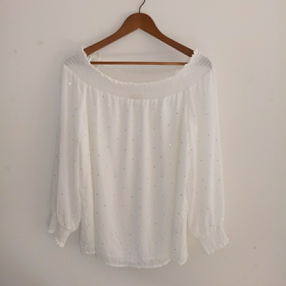 Michael Kors, soft, pure white & glitter blouse